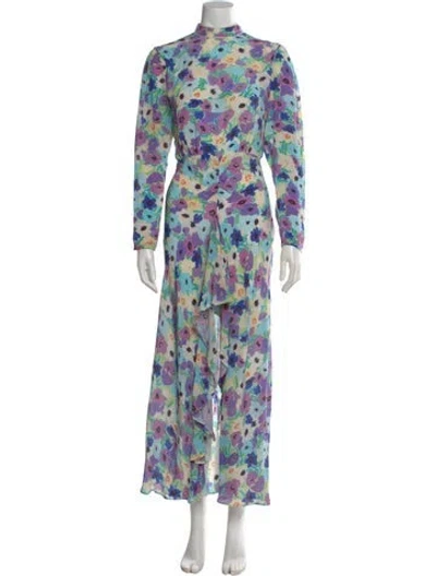 Pre-owned Rixo London Silk Long Dress In Blue