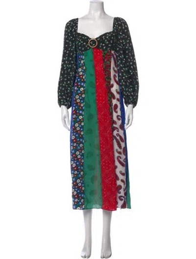 Pre-owned Rixo London Silk Long Dress In Blue