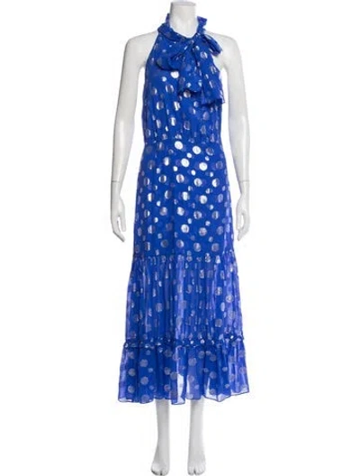 Pre-owned Rixo London Silk Long Dress In Blue