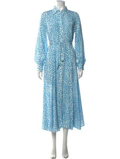 Pre-owned Rixo London Silk Long Dress In Blue
