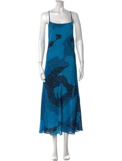Pre-owned Rixo London Silk Long Dress In Blue