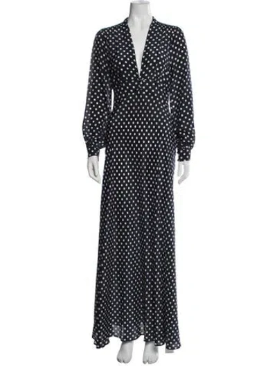 Pre-owned Rixo London Silk Long Dress In Blue