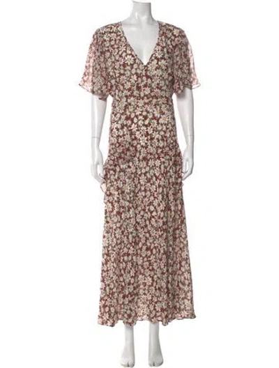 Pre-owned Rixo London Silk Long Dress In Brown