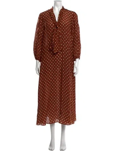 Pre-owned Rixo London Silk Long Dress In Brown
