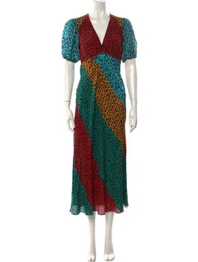 Pre-owned Rixo London Silk Long Dress In Green