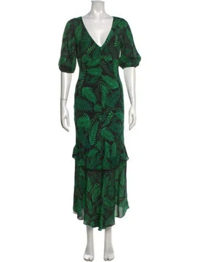 Pre-owned Rixo London Silk Long Dress In Green