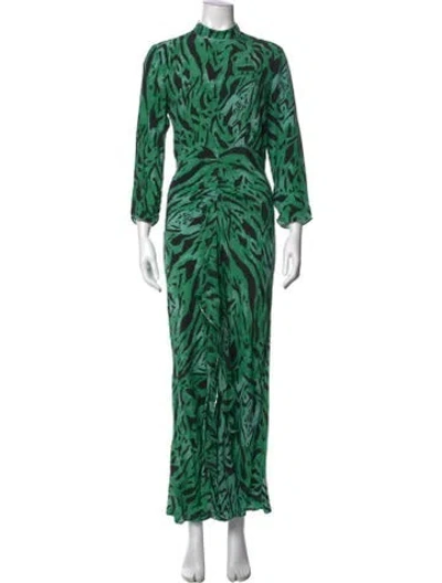 Pre-owned Rixo London Silk Long Dress In Green