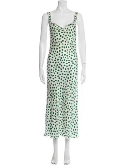 Pre-owned Rixo London Silk Long Dress In Green