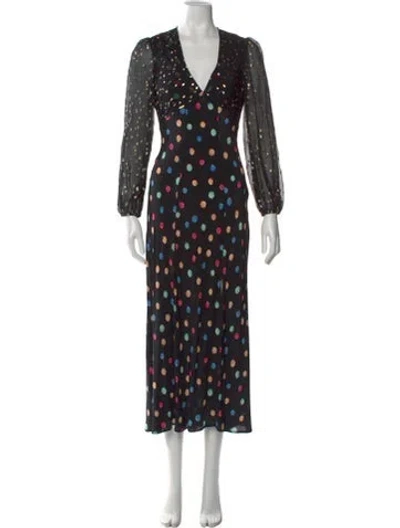 Pre-owned Rixo London Silk Long Dress In Multi