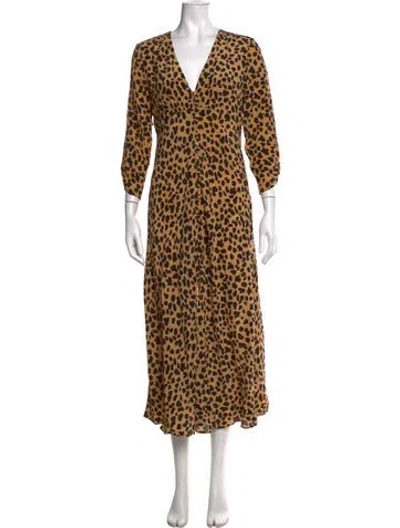 Pre-owned Rixo London Silk Long Dress In Neutral