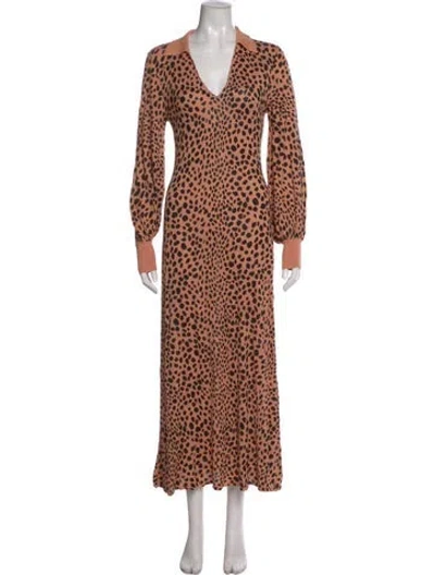 Pre-owned Rixo London Silk Long Dress In Orange