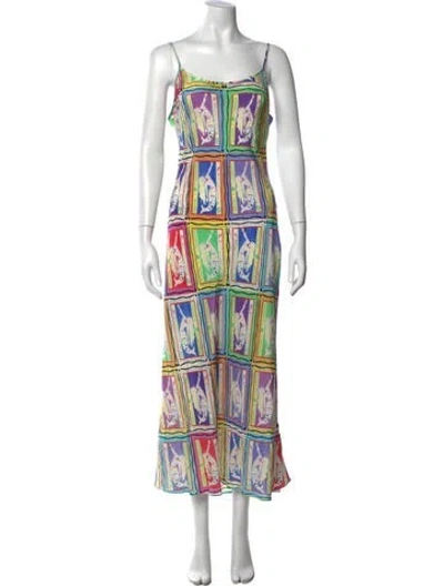 Pre-owned Rixo London Silk Long Dress In Pink
