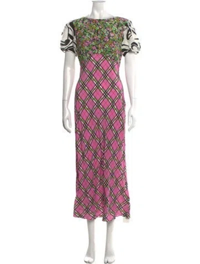 Pre-owned Rixo London Silk Long Dress In Pink
