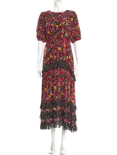 Pre-owned Rixo London Silk Long Dress In Purple