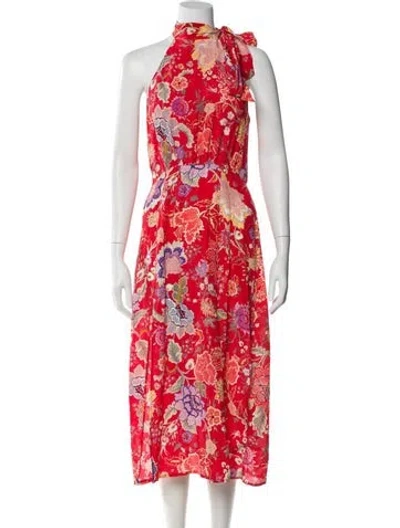 Pre-owned Rixo London Silk Long Dress In Red