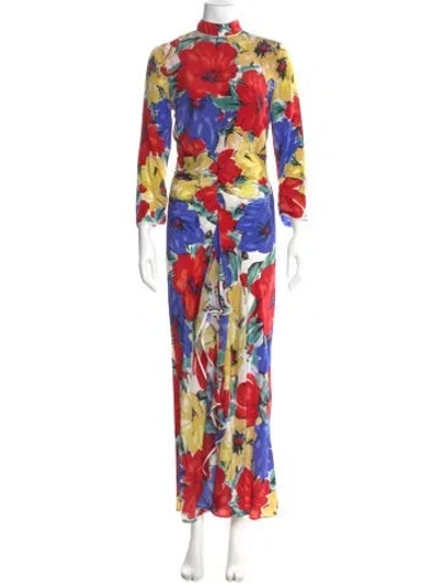 Pre-owned Rixo London Silk Long Dress In Red