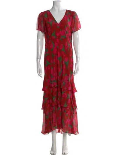 Pre-owned Rixo London Silk Long Dress In Red