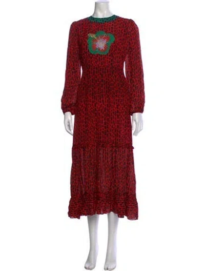 Pre-owned Rixo London Silk Long Dress In Red