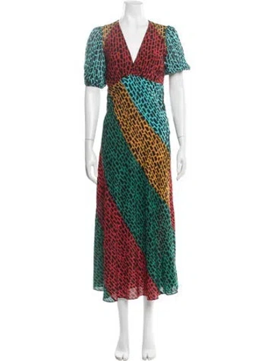 Pre-owned Rixo London Silk Long Dress In Red