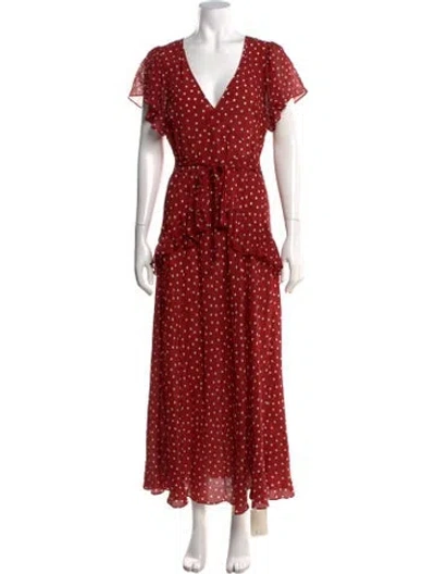 Pre-owned Rixo London Silk Long Dress In Red