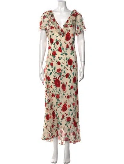 Pre-owned Rixo London Silk Long Dress W/ Tags In Multicolor