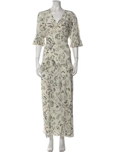 Pre-owned Rixo London Silk Long Dress In White