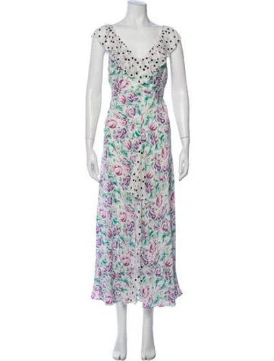 Pre-owned Rixo London Silk Long Dress In White