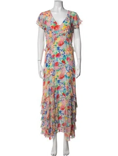 Pre-owned Rixo London Silk Long Dress In Yellow