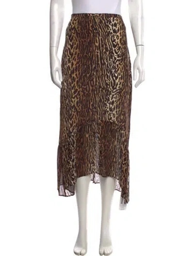 Pre-owned Rixo London Silk Long Skirt In Brown