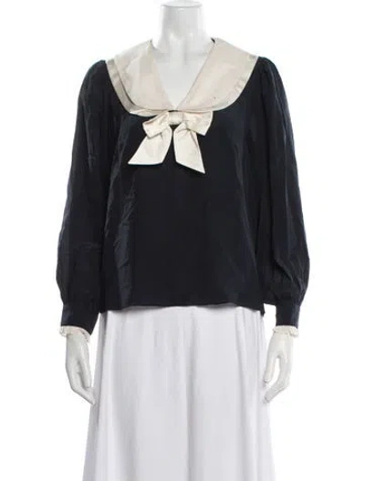 Pre-owned Rixo London Silk Long Sleeve Blouse In Blue