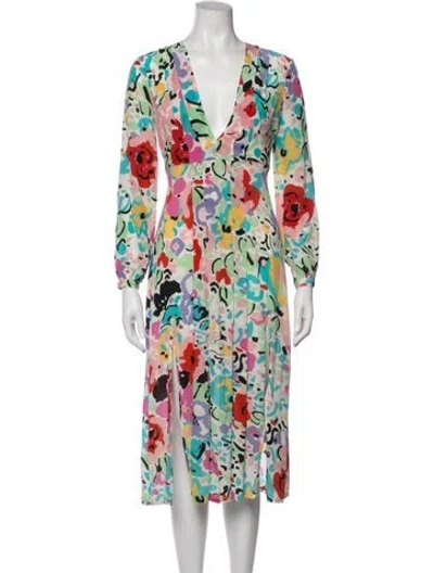 Pre-owned Rixo London Silk Midi Length Dress In Blue