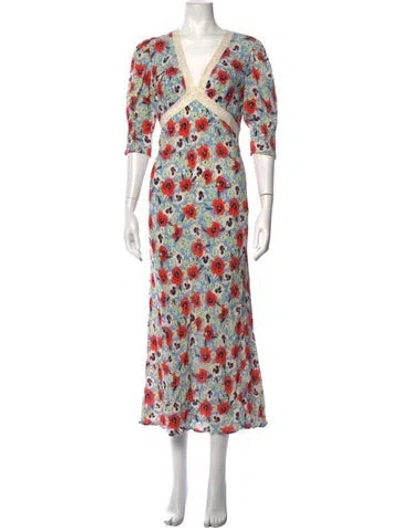 Pre-owned Rixo London Silk Midi Length Dress In Blue