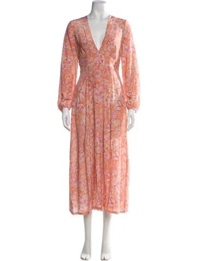 Pre-owned Rixo London Silk Midi Length Dress In Orange