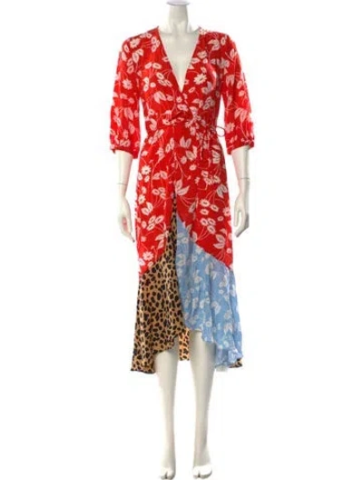 Pre-owned Rixo London Silk Midi Length Dress In Red