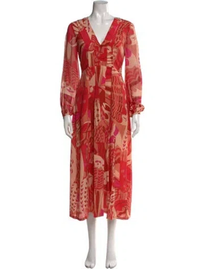 Pre-owned Rixo London Silk Midi Length Dress In Red