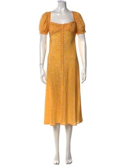 Pre-owned Rixo London Silk Midi Length Dress In Yellow