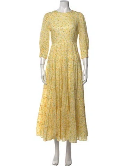 Pre-owned Rixo London Silk Midi Length Dress In Yellow