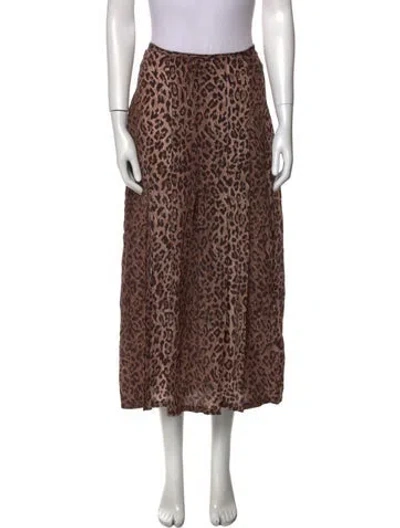 Pre-owned Rixo London Silk Midi Length Skirt In Brown