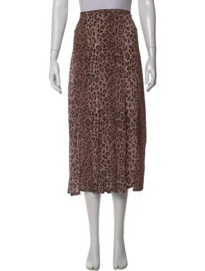 Pre-owned Rixo London Silk Midi Length Skirt In Brown