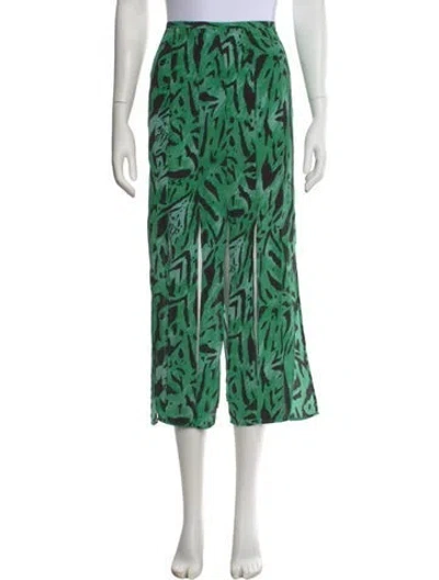 Pre-owned Rixo London Silk Midi Length Skirt In Green