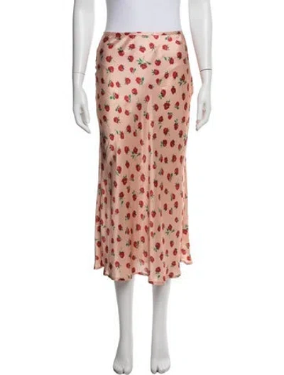 Pre-owned Rixo London Silk Midi Length Skirt In Pink