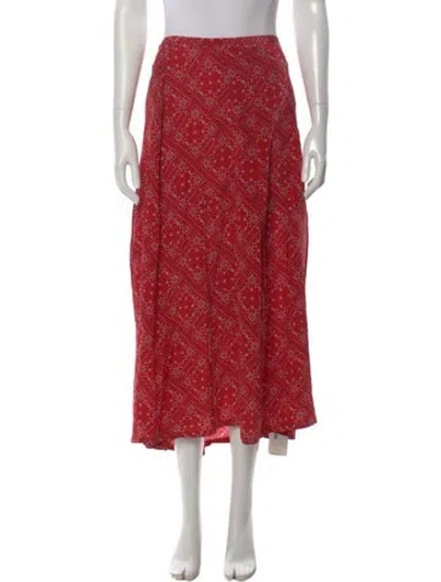 Pre-owned Rixo London Silk Midi Length Skirt In Red