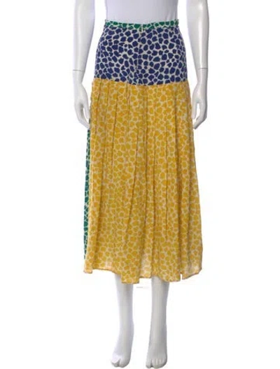 Pre-owned Rixo London Silk Midi Length Skirt In Yellow