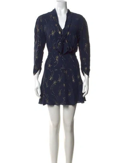 Pre-owned Rixo London Silk Mini Dress In Blue
