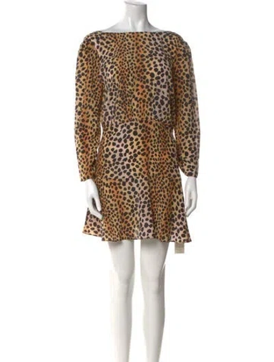 Pre-owned Rixo London Silk Mini Dress In Brown
