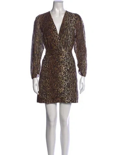 Pre-owned Rixo London Silk Mini Dress In Brown
