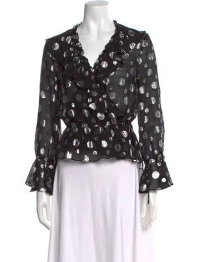 Pre-owned Rixo London Silk Polka Dot Print Blouse In Black