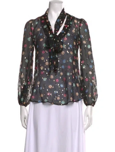 Pre-owned Rixo London Silk Polka Dot Print Blouse In Black
