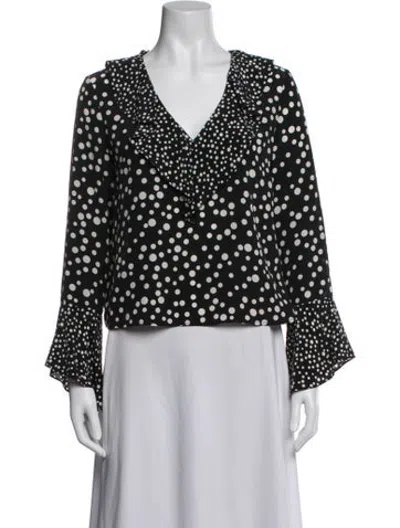 Pre-owned Rixo London Silk Polka Dot Print Blouse In Black