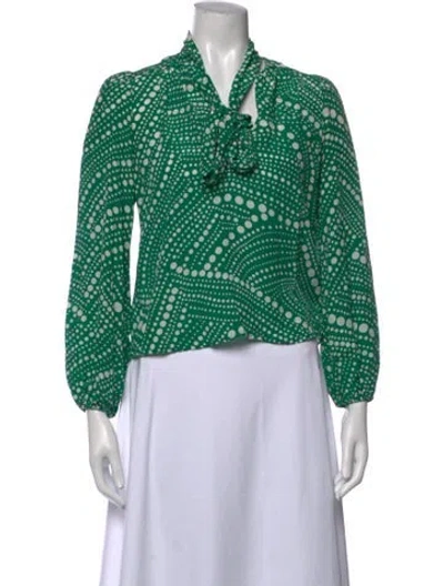 Pre-owned Rixo London Silk Polka Dot Print Blouse In Green